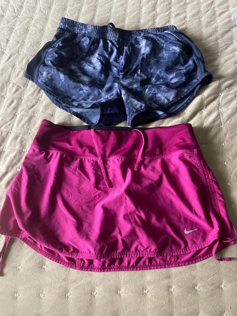Bundle 1 Nike Pink/black (Skort) dry fit and 1 under armour Navy Tie-Dye Shorts